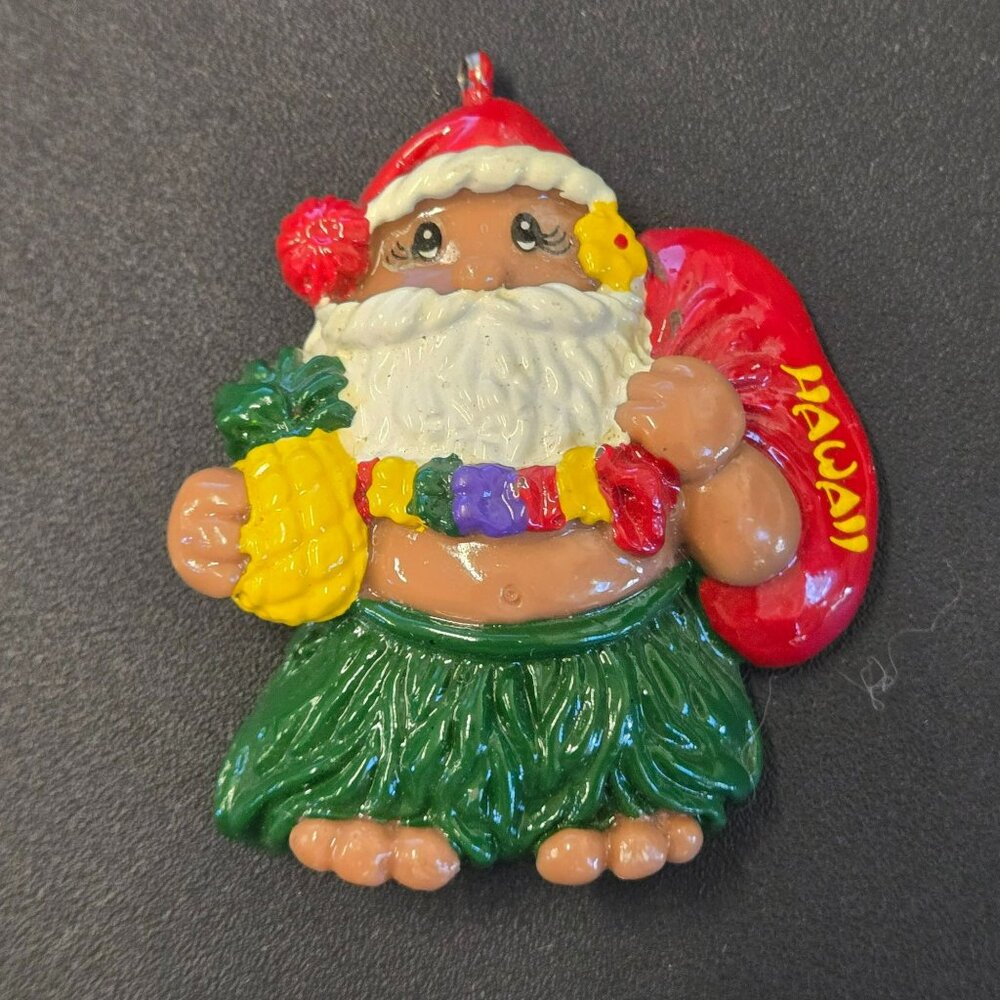 VTG 1990 Hawaiian Santa Claus Ornament K & Co Hand-Painted Resin Christmas 3"